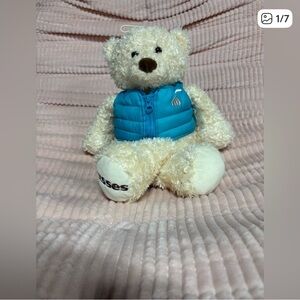 Adorable Cream Teddy Bear with Blue Vest